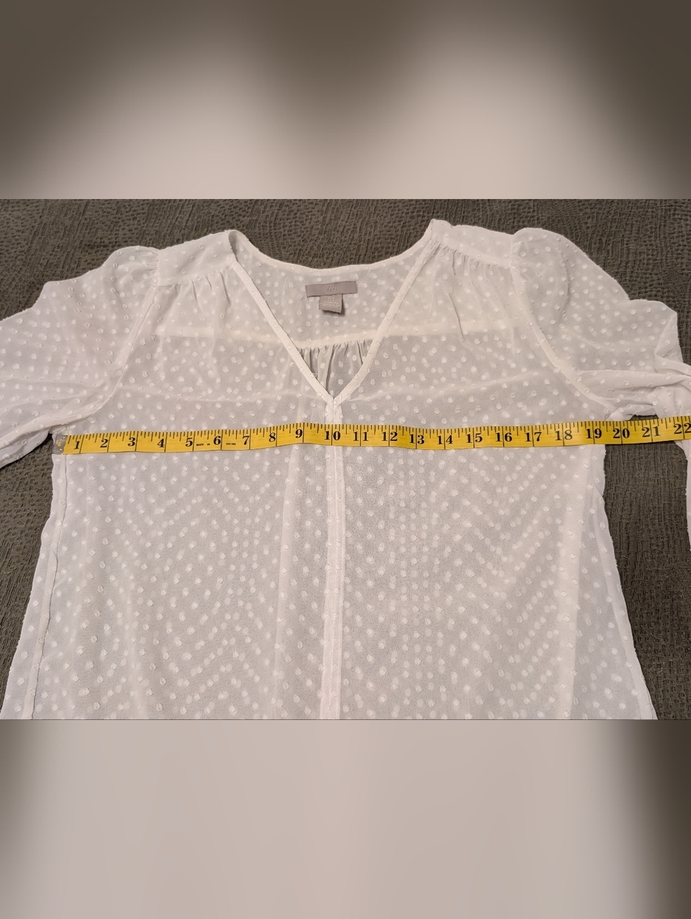 SALE -- H&M White Swiss Dot Sheer Blouse Long Sleeve V-Neck Top Women's Small - Picture 9 of 10